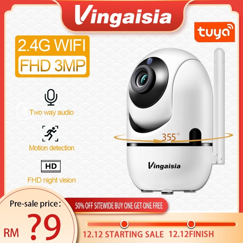 Vingaisia WiFi TUYA Camera 3MP WiFi PTZ IP Camera Wireless WiFi