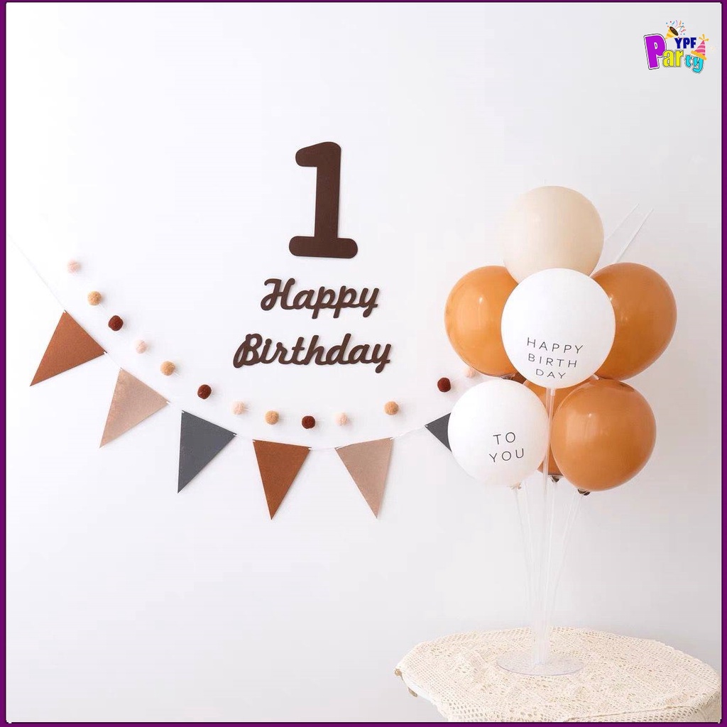 INS Retro Number 0-9 Party Decoration Brown Number Happy Birthday Felt Letter Flag Banner