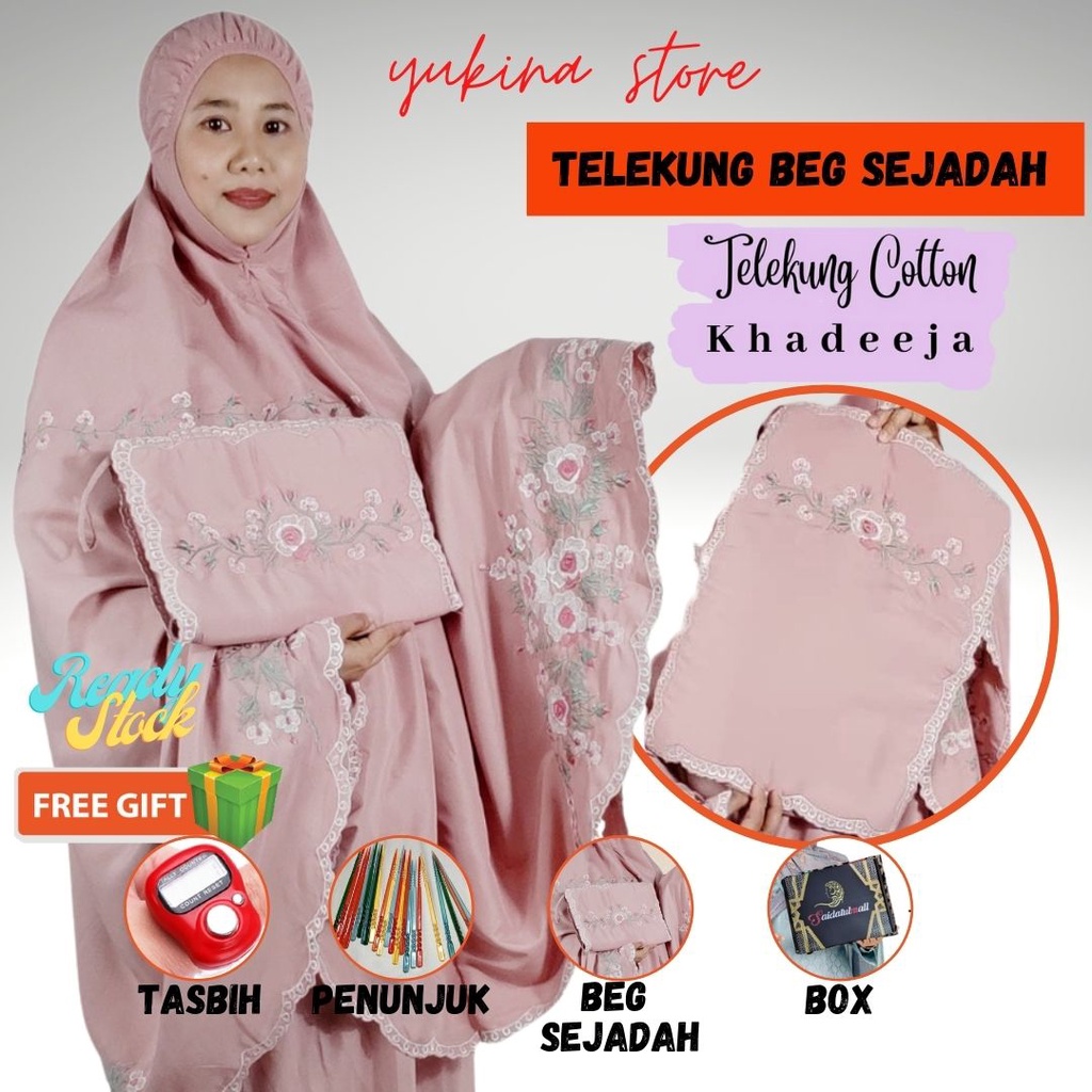 Telekung Travel Plus Size Dengan Beg Sejadah / Kain Telekung Solat Sembahyang Travel Cotton Premium Size Besar & Bag