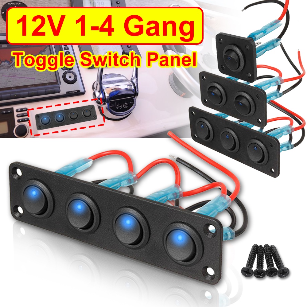 Universal 12V 1-4 Gang Toggle Switch Panel USB Car Boat Marine RV Truck Blue LED Styling Accessories Marine Rocker Switch