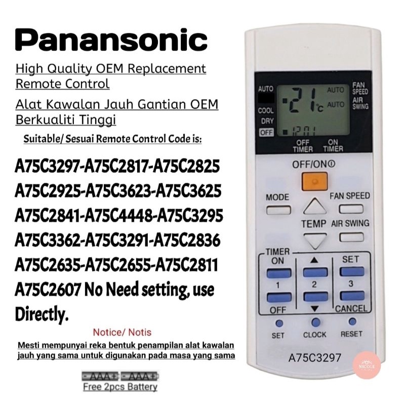 *High Quality* Panasonic Air Cond Air Conditioner Replacement Remote