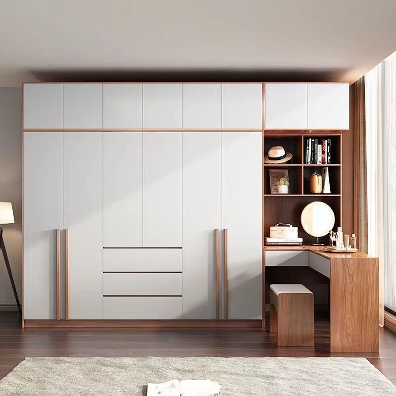 Solid wood wardrobe corner desk bookshelf combination home bedroom ...