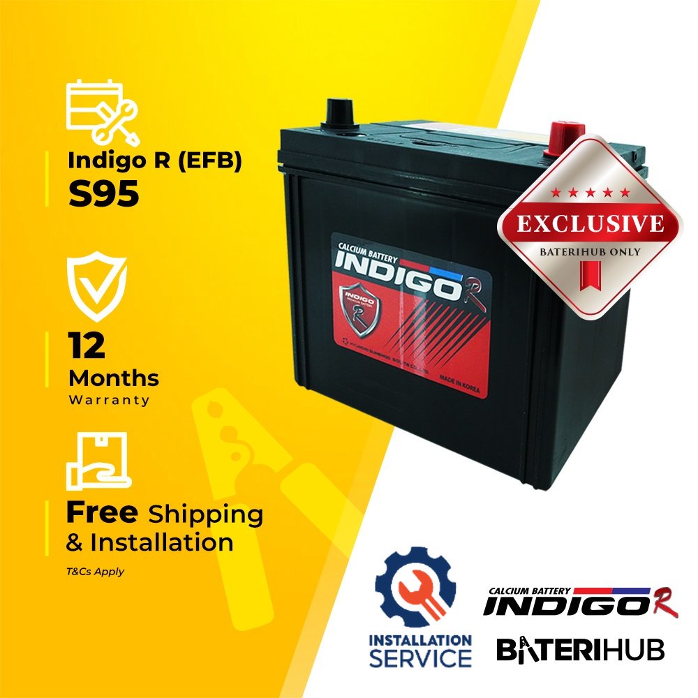[ Installation Provided ] S95 Indigo Racing EFB Car Battery Nissan Serena Hybrid Volvo Toyota