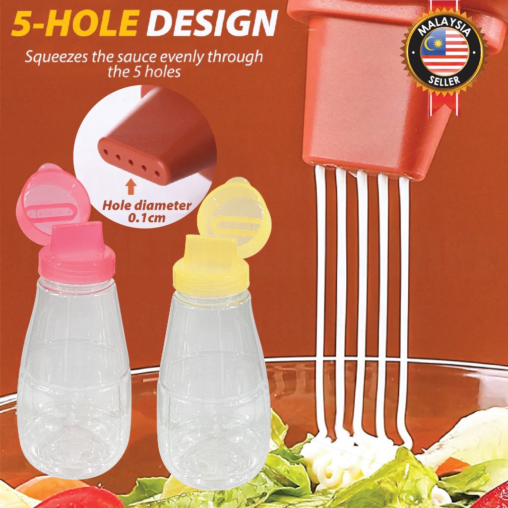 (1PC) 5 Holes Sauce Squeeze Bottle Ketchup Condiment Dispenser with