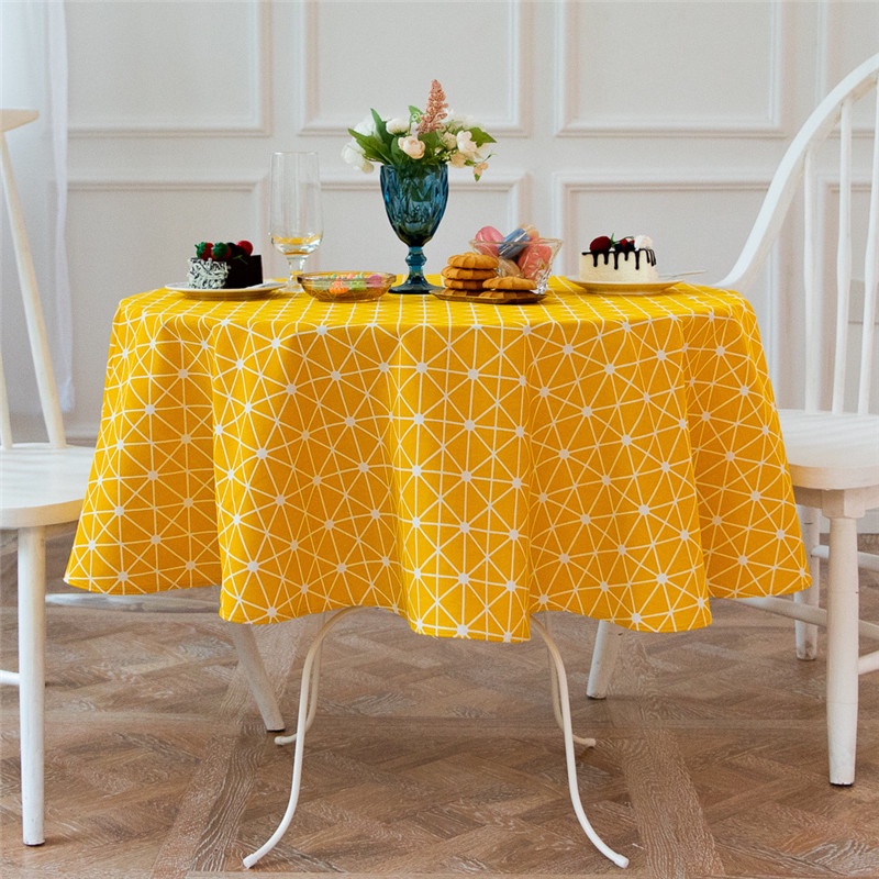 Fashion Round Designs Solid Decorative Linen Tablecloth With Tassels