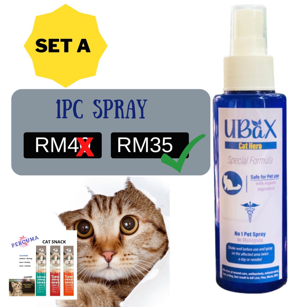 Spray Ubax Kucing Kutu Kucing Kurap Luka Hama Pets Fungus 100mL CAT