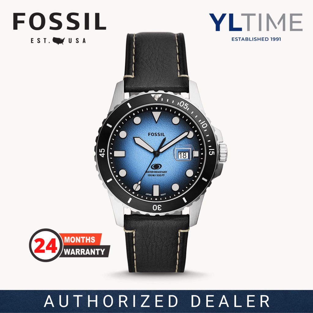 Fossil Gent FS5960 Fossil Blue ThreeHand Date Black Eco Leather Quartz