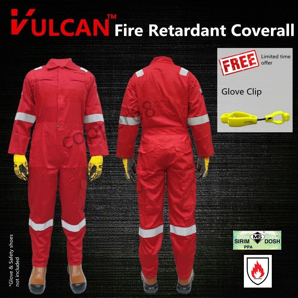 VULCAN SIRIM DOSH Approved Red Colour Fire Retardant Coverall | FRC Clothing Overall | Flame Resistant Workwear