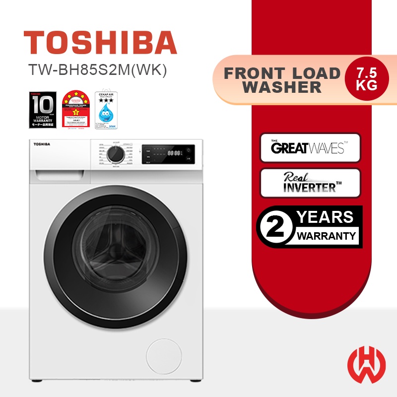 TOSHIBA 7.5KG FRONT LOAD WASHER TWBH85S2M(WK) WASHING MACHINE LED