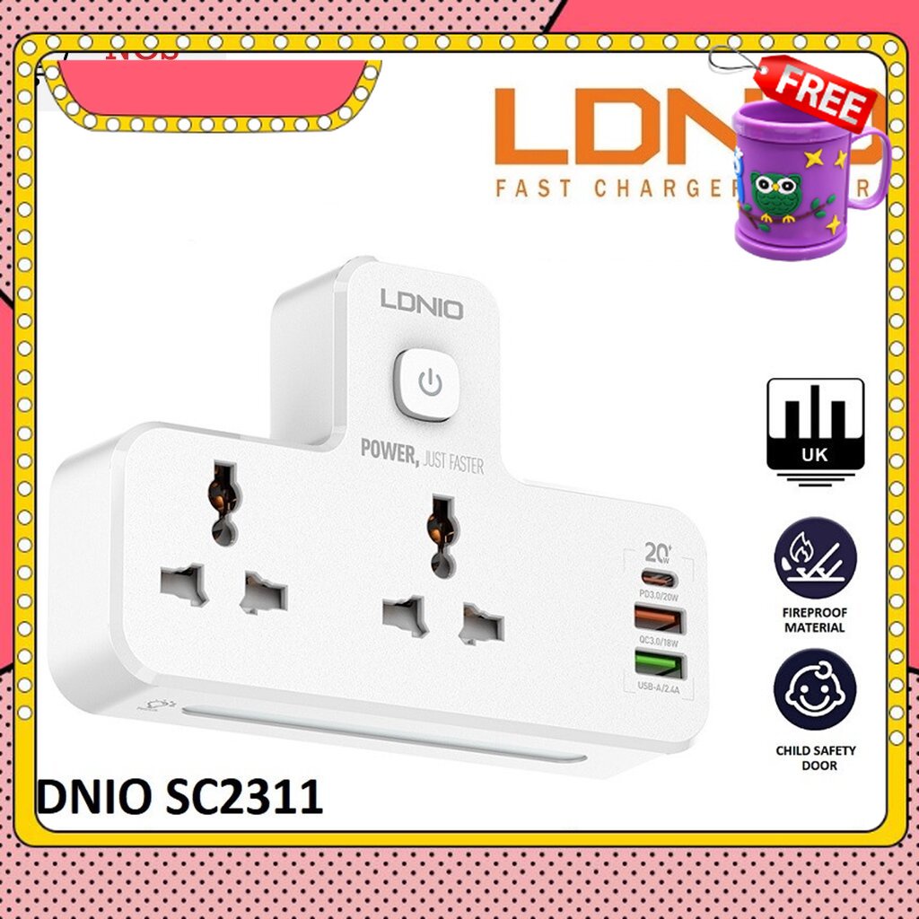 FREE GIFT LDNIO SC2311 Power Socket Charger PD & QC3.0 Fast Charging / 3 Universal Socket 3 USB