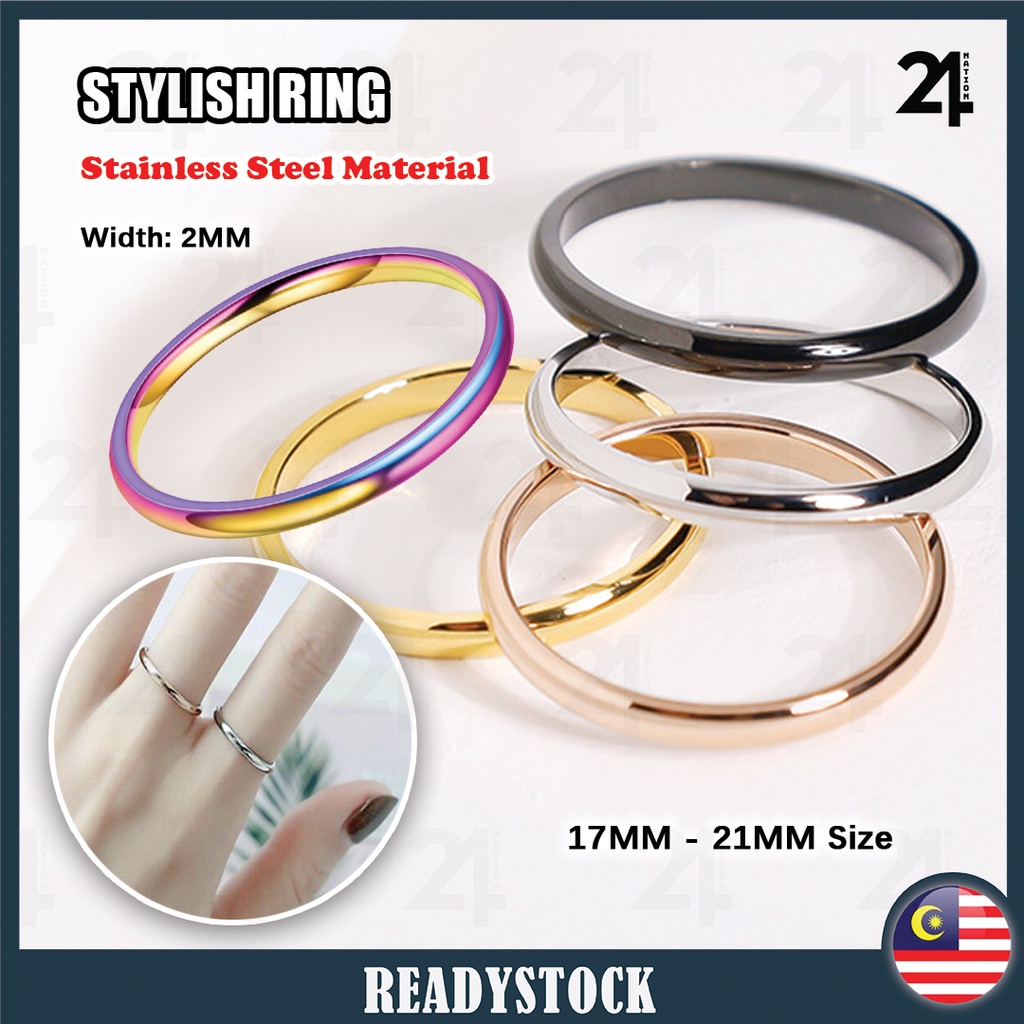 2MM STYLISH RING Smooth Titanium Stainless Steel Cincin Anti-rust Ring Jewelry Men Women潮流戒指男女/情侣戒指/抖音爆款男女