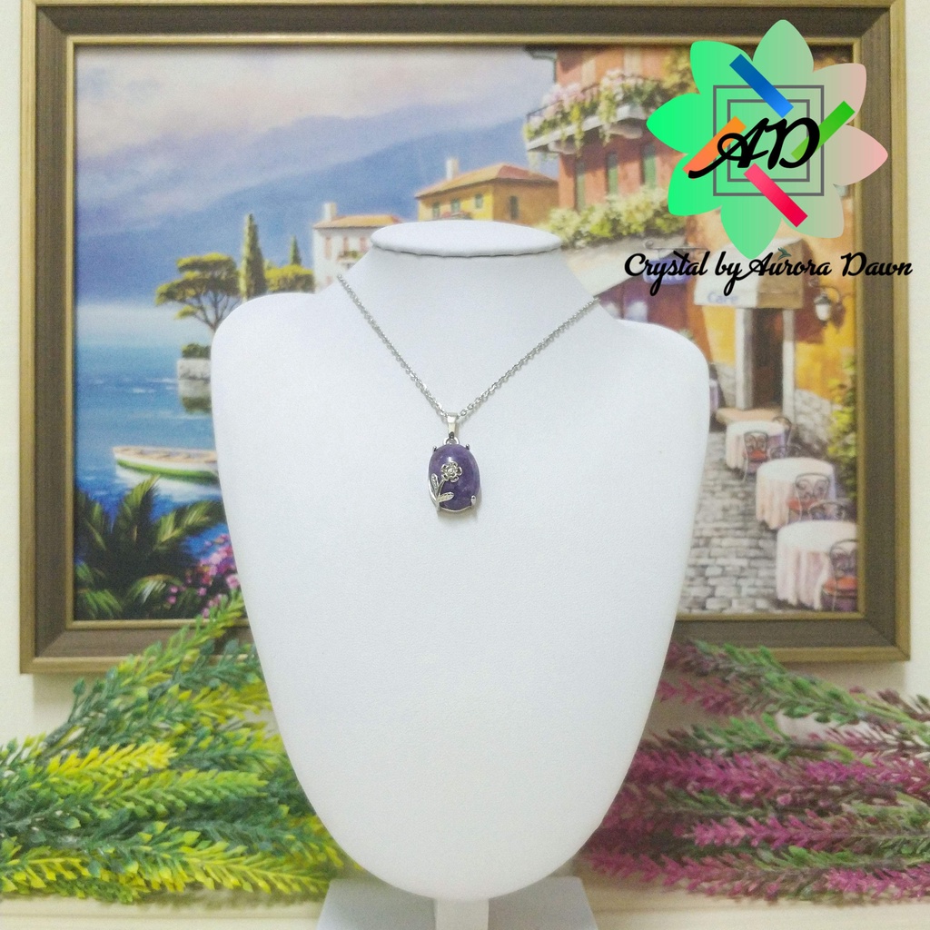 AD059 20mm Natural Healing Crystal Oval with Flower Pendant 天然疗愈水晶带花椭圆形吊坠