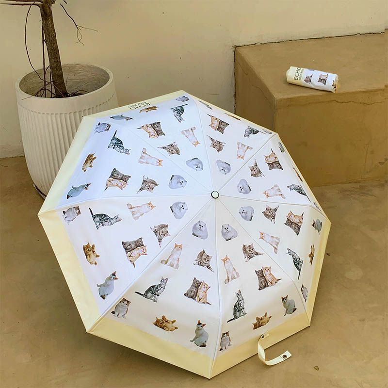 ins Cat Umbrella Sun Umbrella Automatic Folding Umbrella Mini Umbrella Sun Protection UV Sun Umbrella Wind and Rainproof Vinyl Umbrella