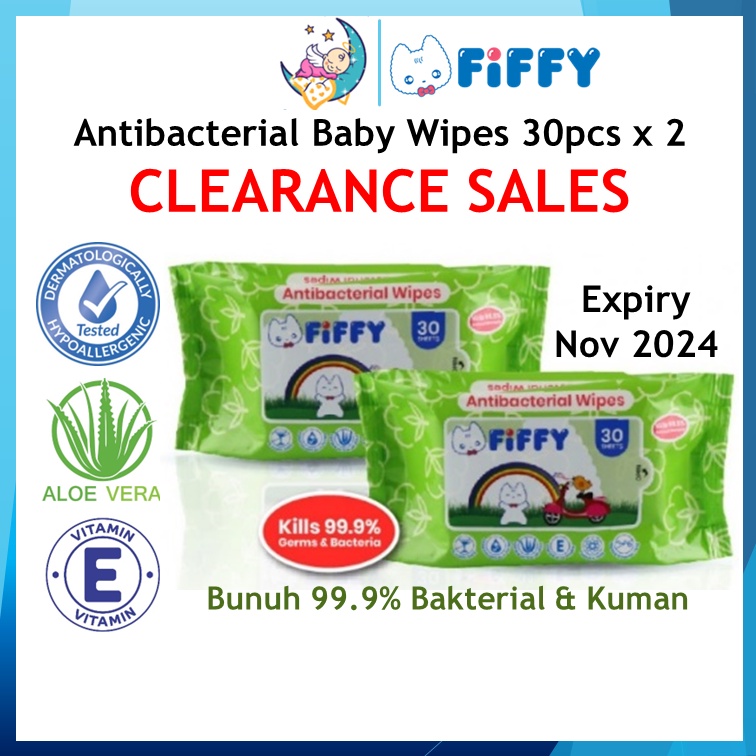 [Expiry Nov 2024] FIFFY Antibacterial Hygienic Wipes (30s x 2) Tisu