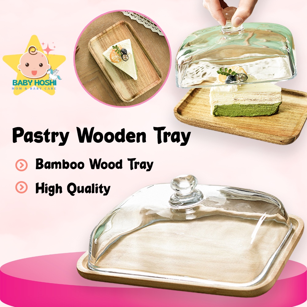 BH Dessert Plate Glass Lids Mini Wooden Premium Acacia Wood Pastry