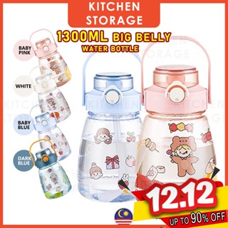 KS_1300ML Big Belly Water Bottle Viral Cute Water bottle with straw ...