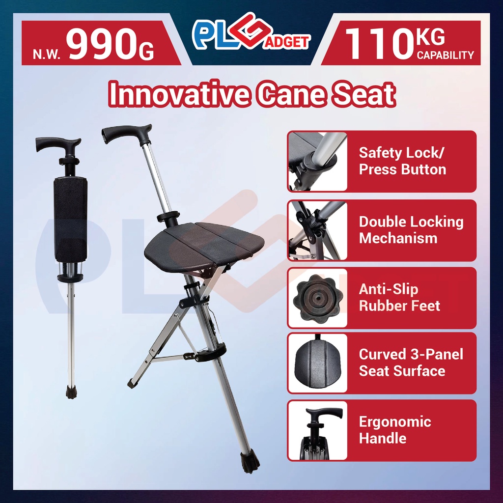 PLG Genuine Innovative Cane Seat - Multipurpose Mobility Aid / Tripod Cane Seat / Similar to Ta-da Chair