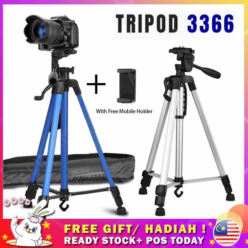 [LOCAL SELLER] EXTRA GIFT TRIPOD 3366 COMPACT LIGHTWEIGHT FLEXIBLE UNIVERSAL TRAVEL STAND /PHOTOGRAPHY TRIPOD STAND ALUM
