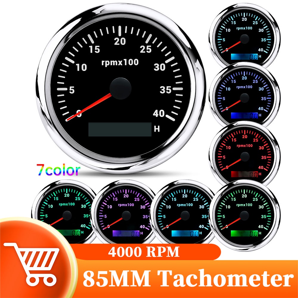 4000RPM 85mm Car Tachometer 7 Colors Backlight Tacho Meter M16 M18 Tacho Sensor With LCD