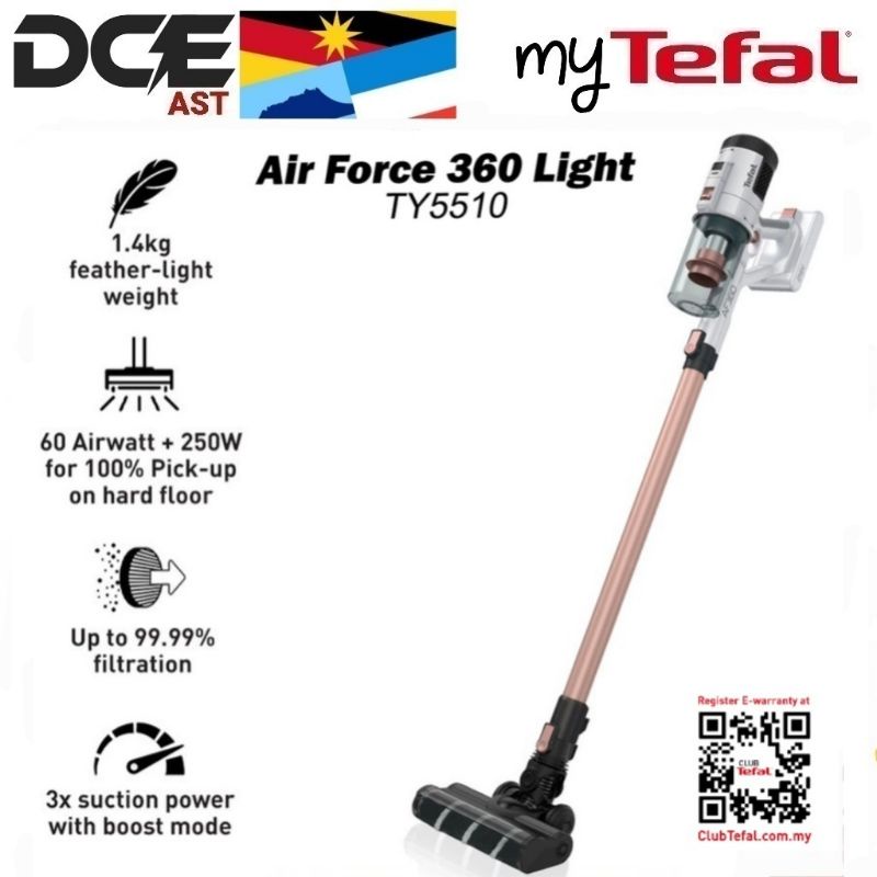 Tefal Air Force 360 Light Cordless Vacuum Cleaner (TY5510) | Shopee ...