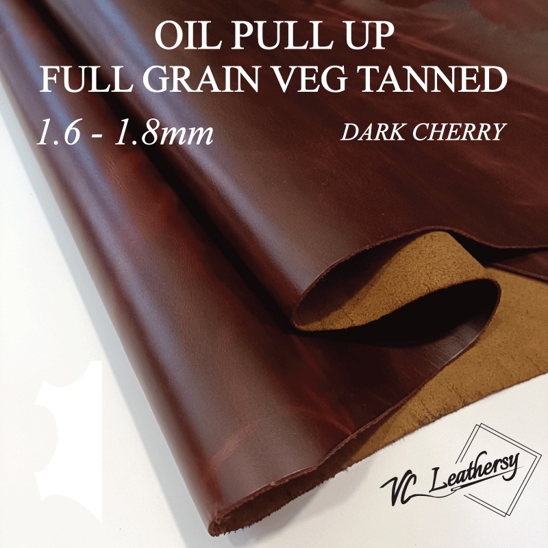 Cowhide Full Grain Veg Tanned Leather Dark Cherry 1.61.8mm Oil Pull Up