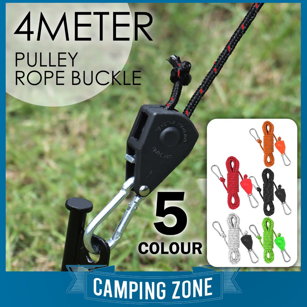 4MM Camping Rope Pulley Tent Paracord Rope Camping Rope Adjuster Tent Rope Buckle Camping Tent
