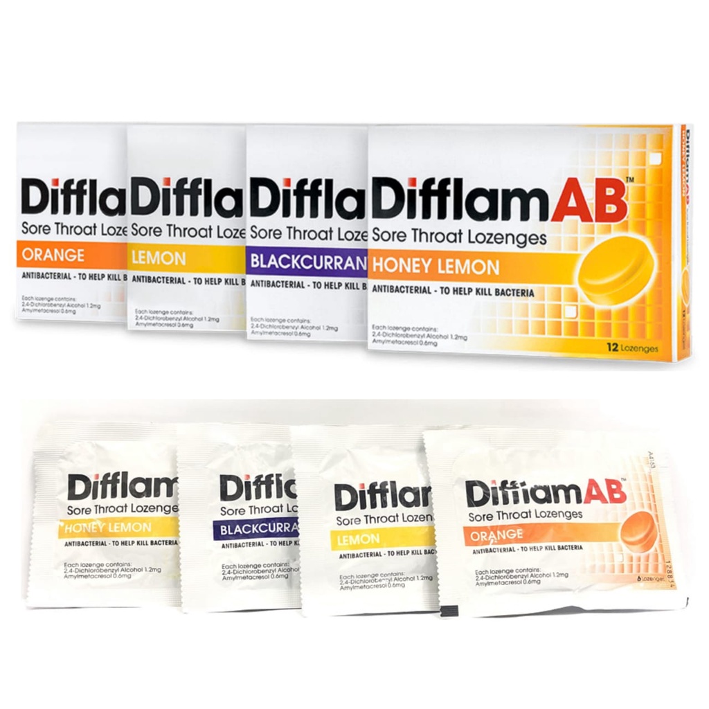 DIFFLAM AB SORE THROAT LOZENGES (ORANGE / BLACKCURRANT / LEMON / HONEY