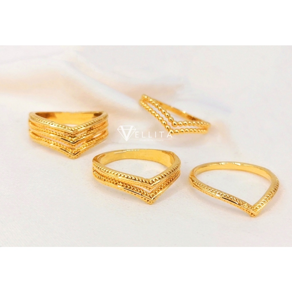 [VJ]Cop916 Ring “V - Shape” Unique Full Diamond Design for Women V Ring 999.9 Gold Plated RV < Cincin V >