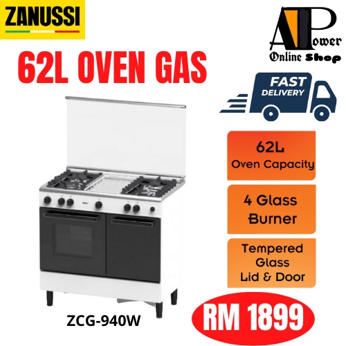 Zanussi 4 Burner Freestanding Gas Cooker with 62L Gas Oven ZCG-940W (WHITE COLOUR)