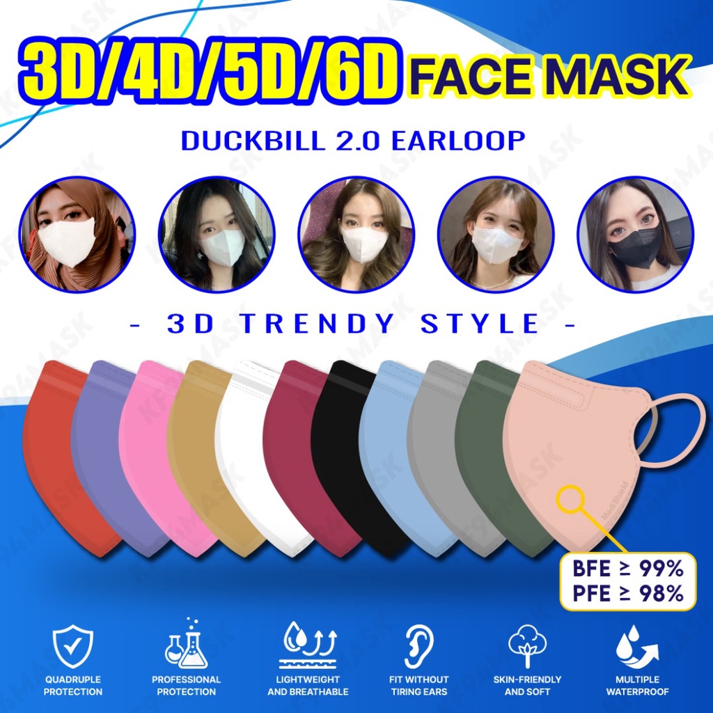 Medishield Duckbill Mask 10pcs Premium 6D Pro Max 4ply Adults Mask