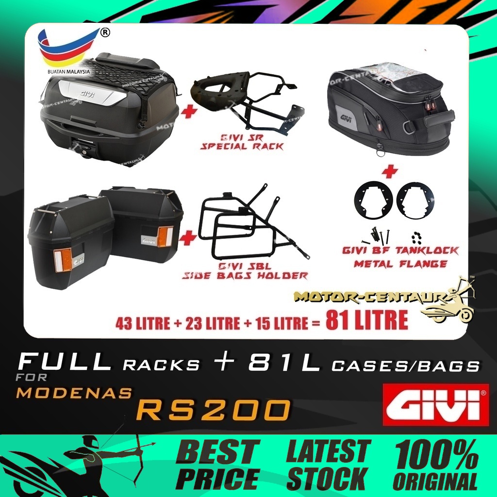 SET KOMBO KOTAK/BOX GIVI TOTAL 81 LITRE CASES FOR MODENAS PULSAR RS200 ...