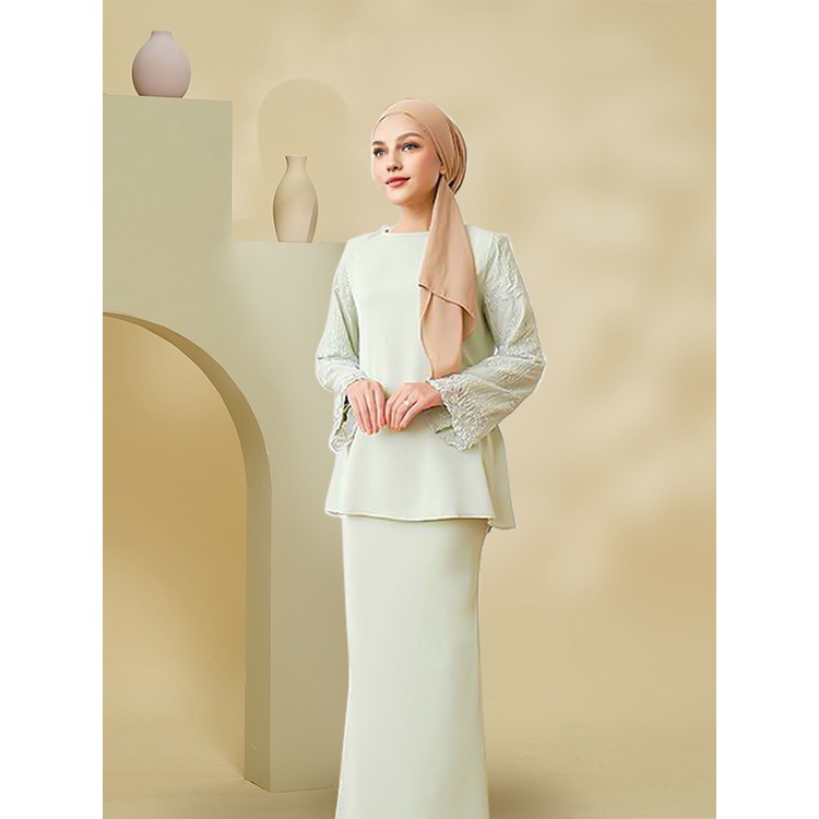 LA Baju Kurung moden muslimah raya LACE BAJU KURUNG MODEN muslimah PASTEL PLAIN Full Sleeves Lace dress Wudhu Friendly