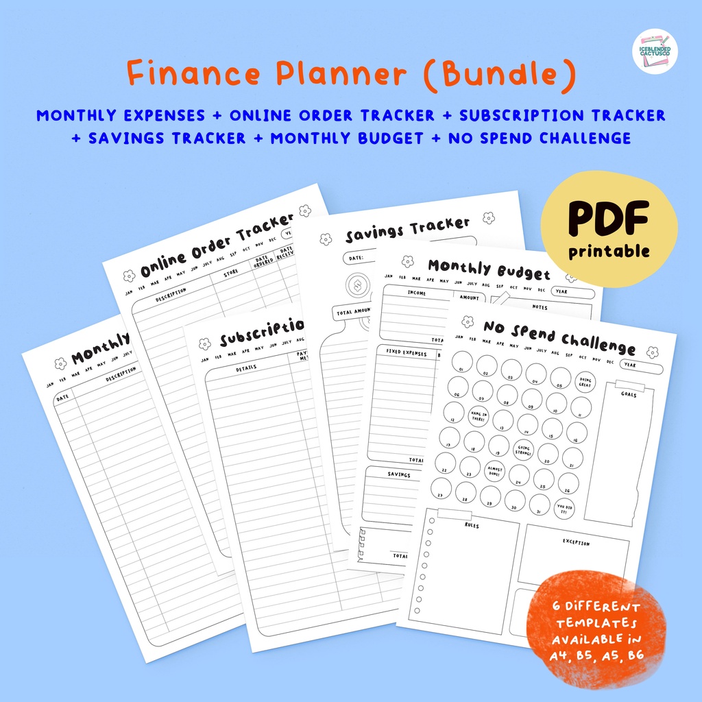 (Series B) Colorless Finance Budget Planner - Expenses/Savings Tracker (Undated)[Printable PDF] for Tablet/Printing