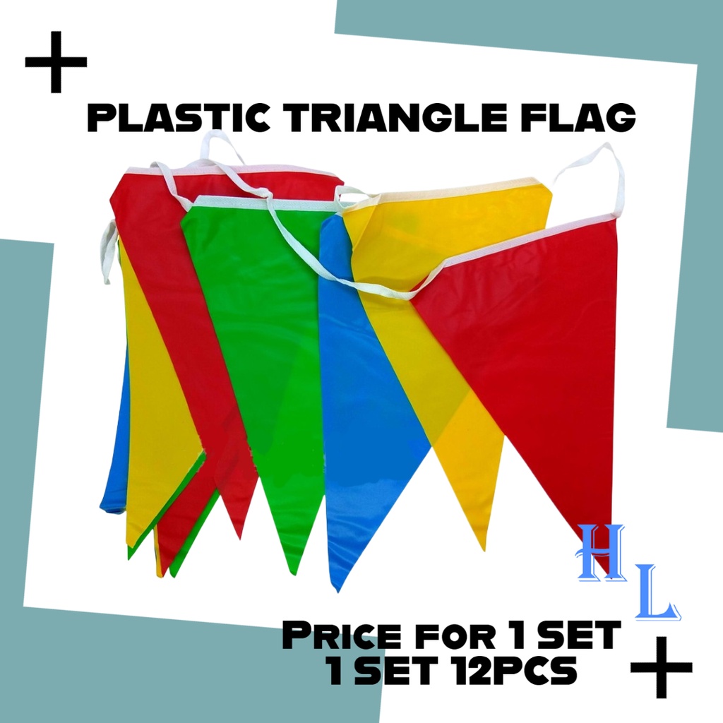 Triangle Flag Plastic Colour 1set 12pcs 4 8 Meter Bendera Tiga Segi