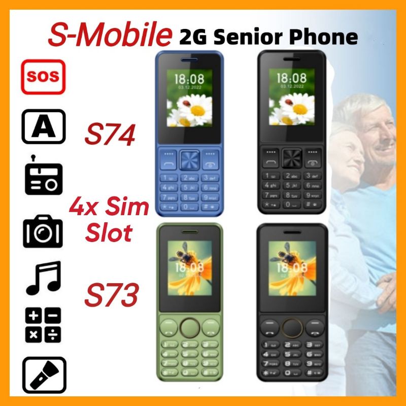 Senior Citizen 2G Basic Phone S73/S74 With Camera 4 Sim Slot Speed Dial Big Screen ( 2023 Version)