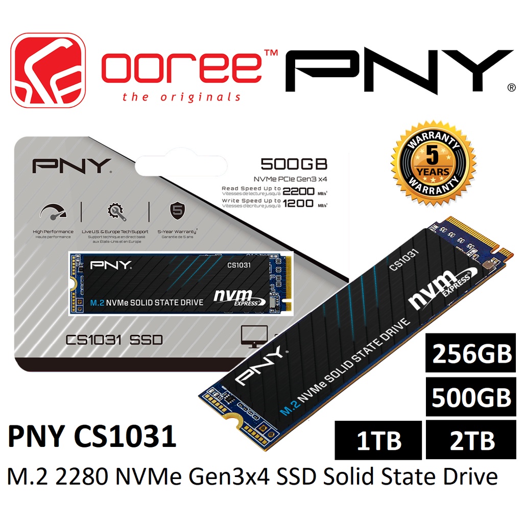 PNY CS1031 INT SSD M 2 2280 PCIE GEN 3X4 NVME INTERNAL SOLID STATE