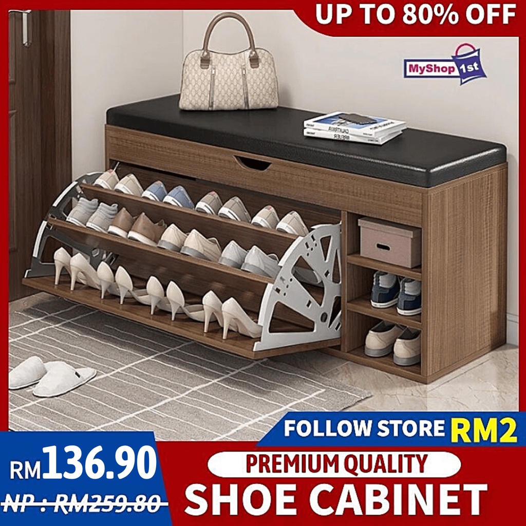 Simple Large Capacity Shoe Rack Modern Wooden Shoes Storage Cabinet With  Soft Pad Stool Rak Kasut Shoes Shoe Cabinet | Shopee Malaysia