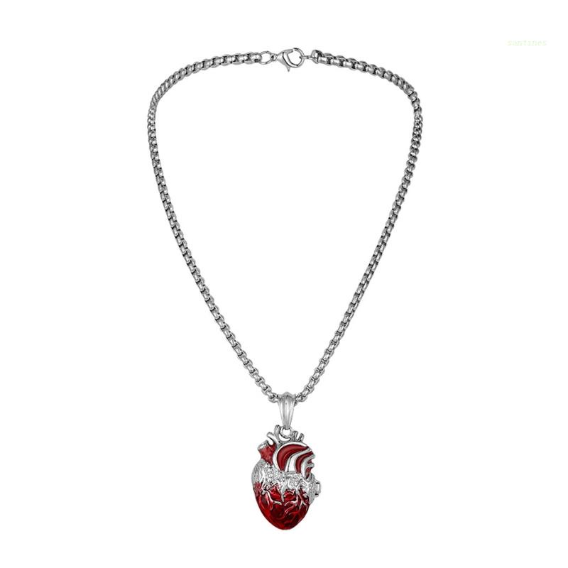 san* Heart Pendant Locket Necklace Openable Human Organ Box Clavicle Chain Necklace