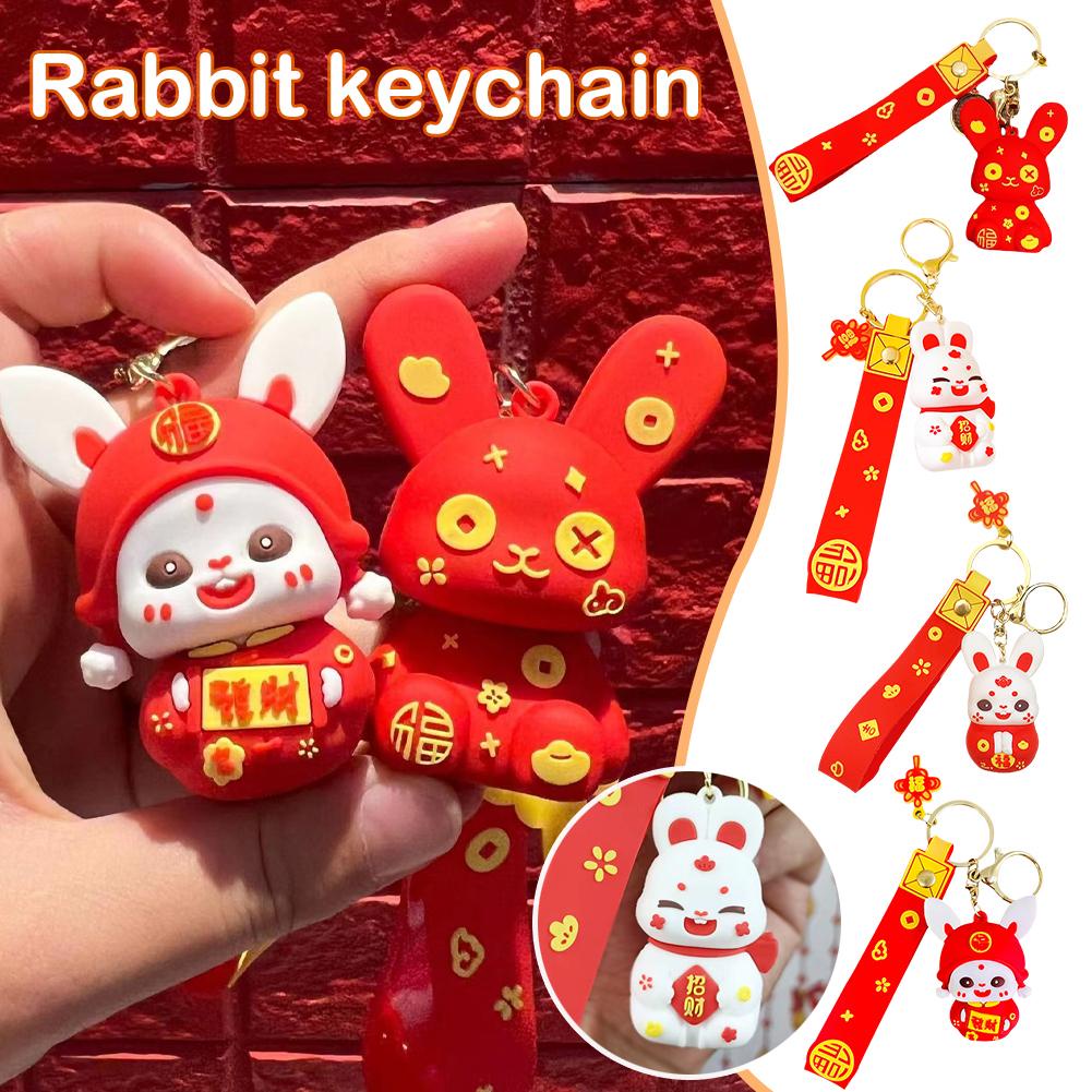 Creative Rabbit Mascot Cartoon PVC Keychain Chinese New Year Rabbit