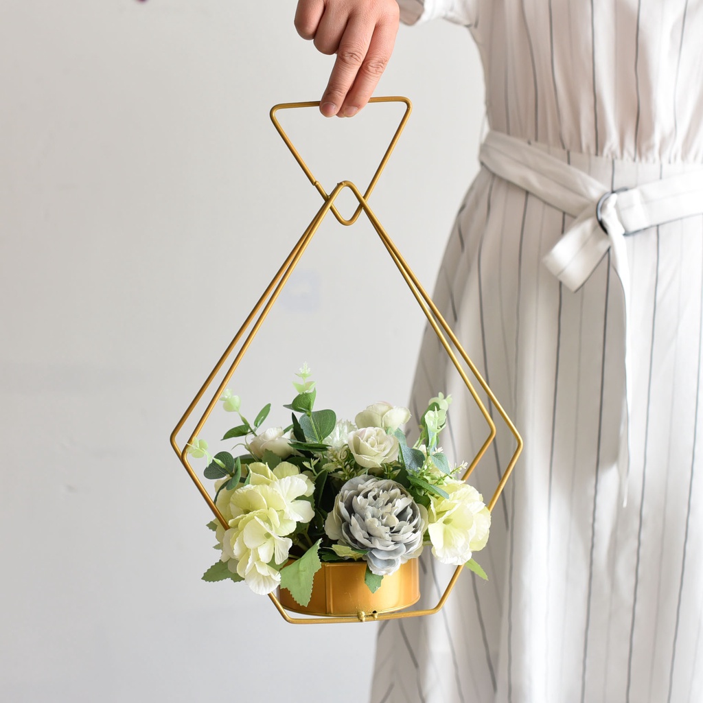 Metal Flower Basket Stand Portable Packaging Arrangement Round Square