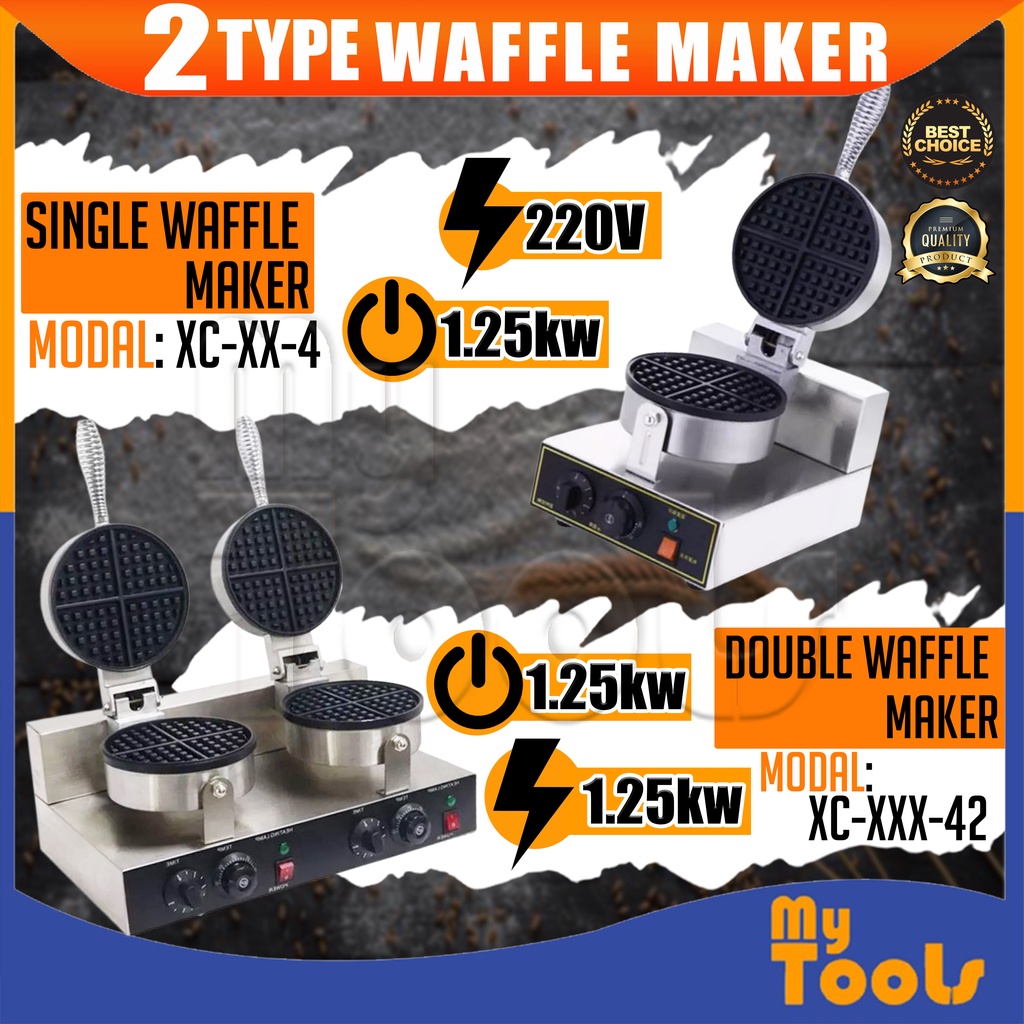 (MYTOOLS) Waffle Maker Pancake Electric Wafer Machine Bake Cook Kitchen Appliance Stainless Steel Non Stick