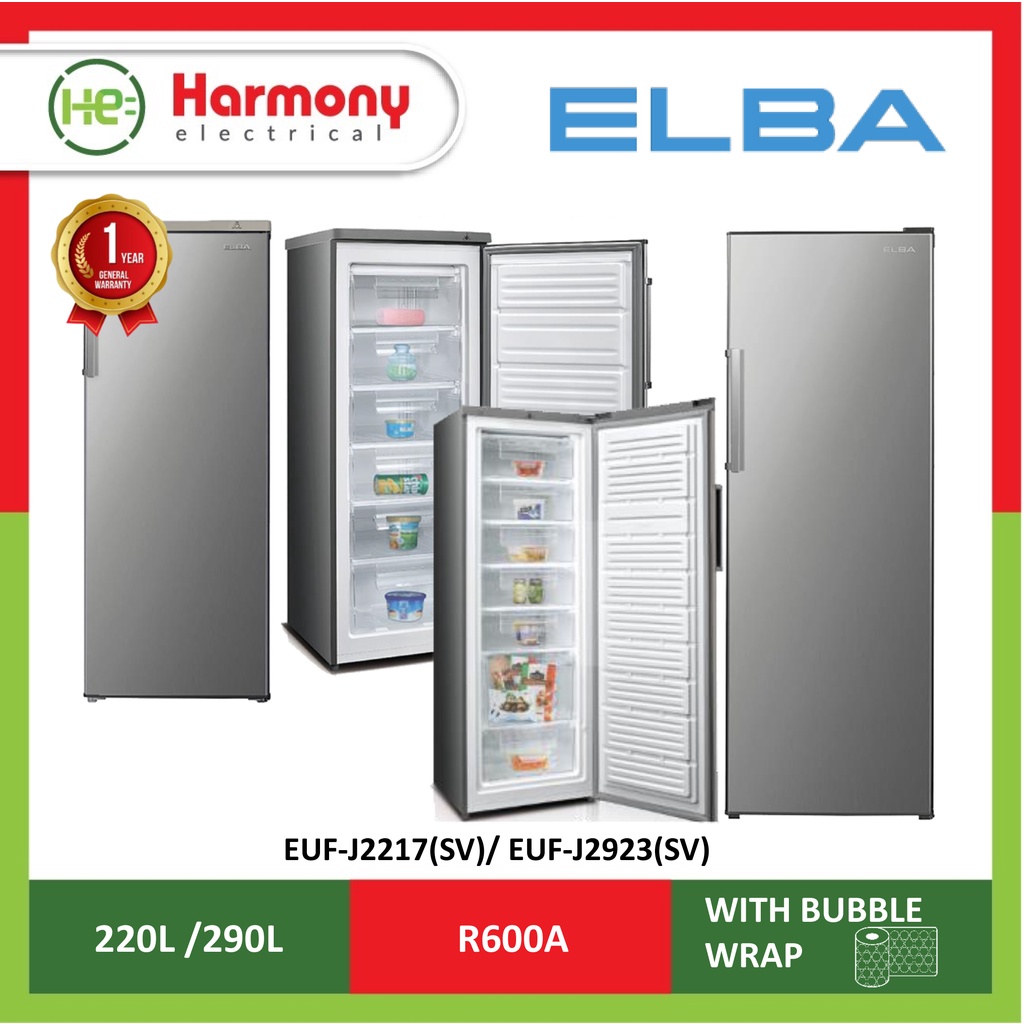 ELBA Upright Freezer 220L EUFJ2217(SV) / EUFJ2923(SV) 290L ( Penyejuk