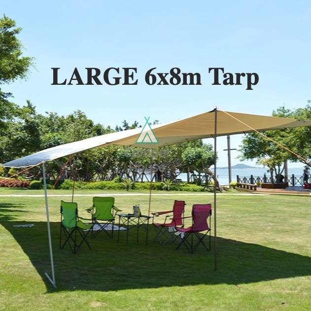 BIG 6x8m Waterproof Silver Coated UV Protection Tarp Flysheet Canopy