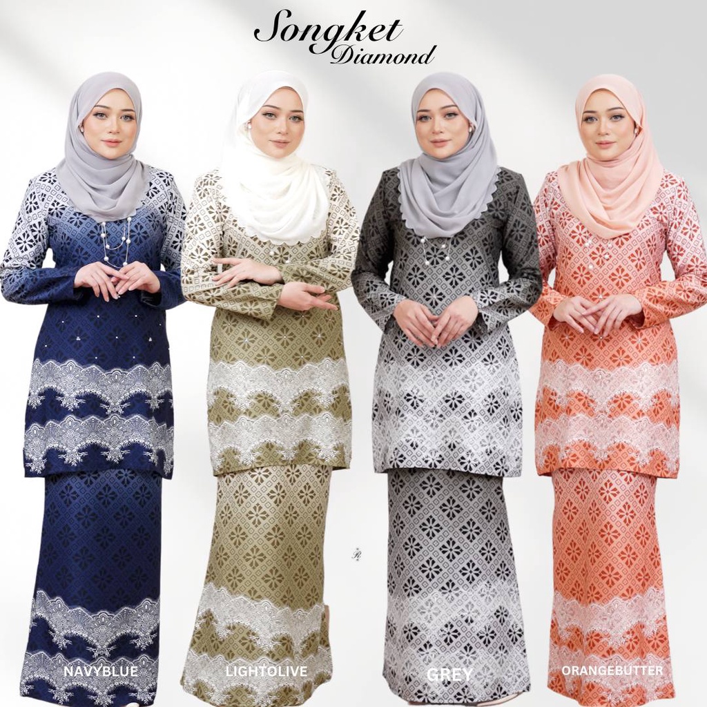 Baju Kurung Songket Diamond Lace Printed Rania Moden Corak Shopee