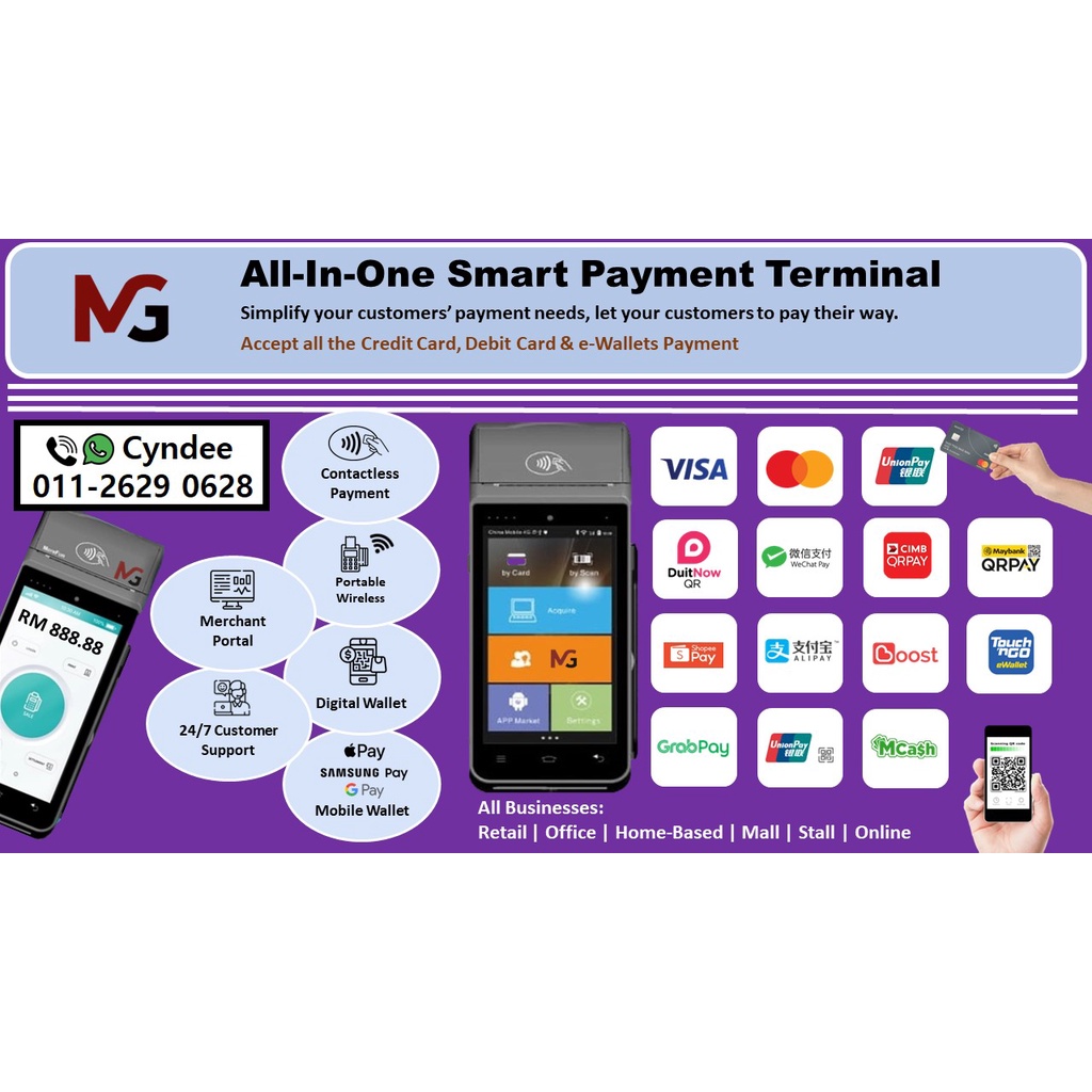 Fully secured portable payment terminal (Wireless / Contactless / Cashless for Card & e-Wallets QR Payments)