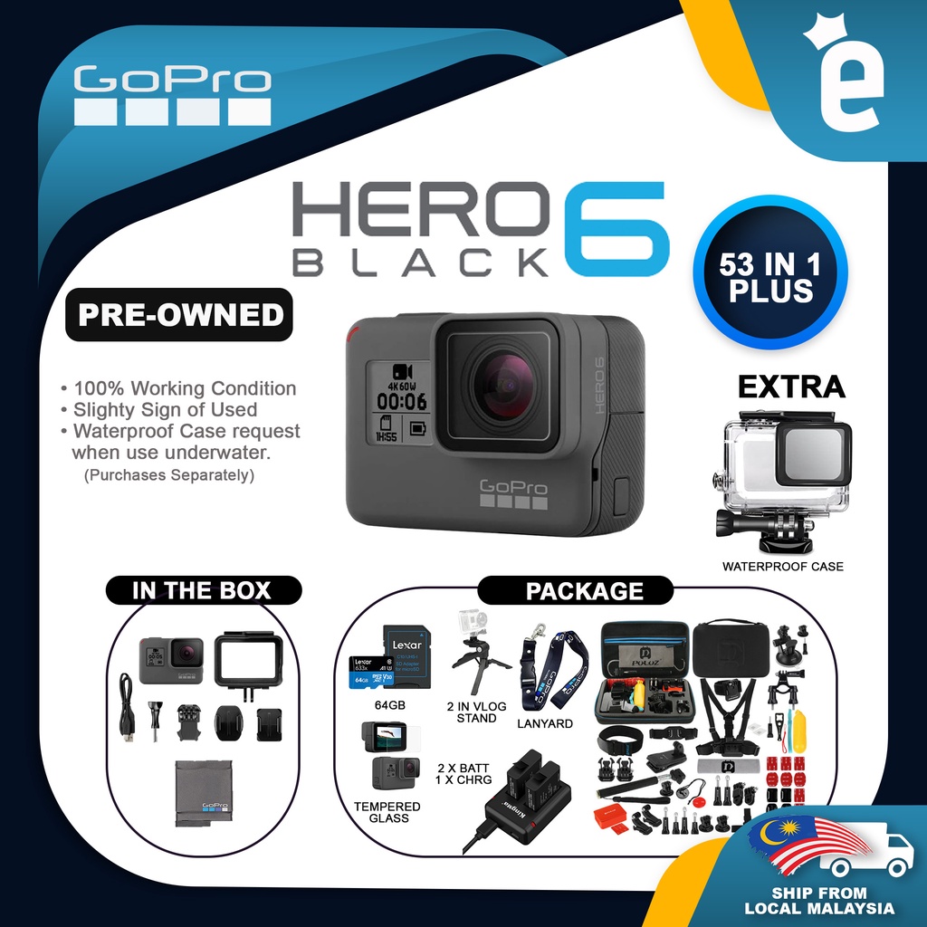 GoPro Hero 6 Black / Hero 6 Black 4K Video Action Camera Combo Package ...