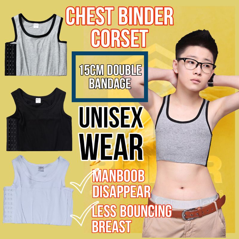 (READY STOCK) 15CM BANDAGE FRONT & BACK HALF CHEST BINDER CORSET