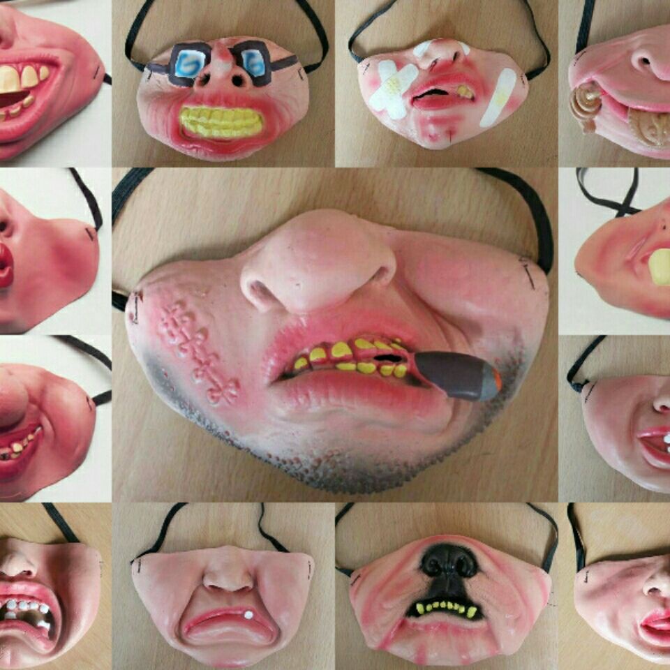 (Same on TikTok) Funny Mask Face Halloween Half Face Mask TikTok Funny