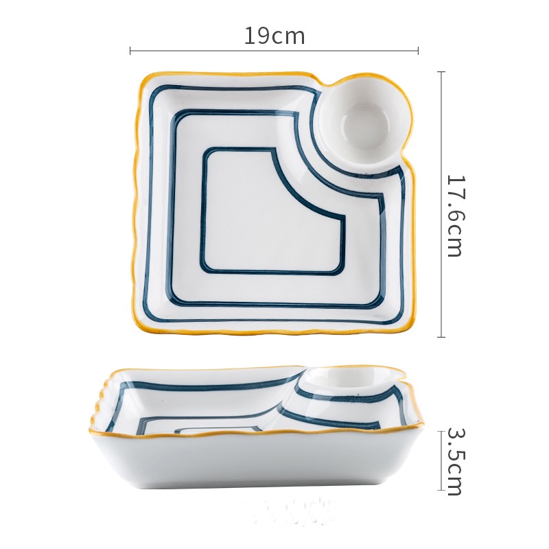 FREE GIFT   Japanese Style Ceramic Dinner Plates Grid Plates Divided Plates Dumpling Salad {SELLER}