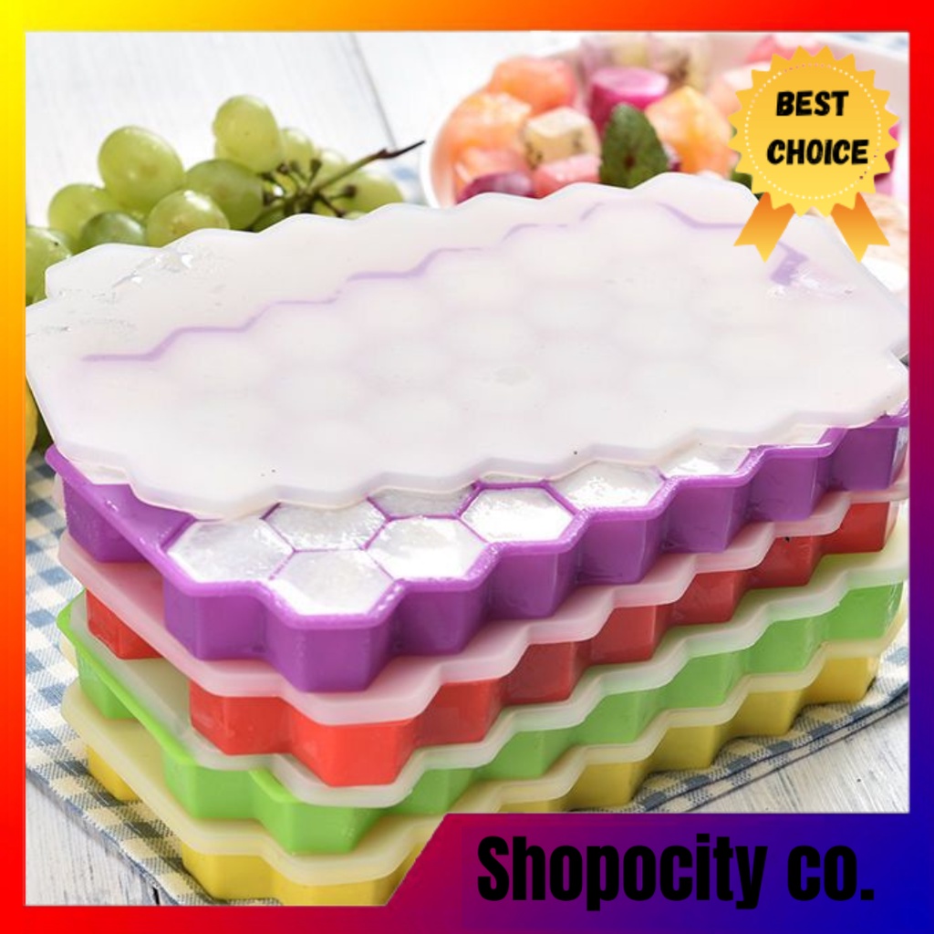 Ice Cube Trays with Lid 37- Ice Honeycomb Silicone Ice Tray Flexible Folding Ice Molds Free Cover